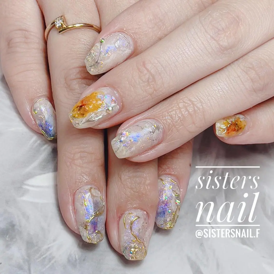 ネイル アートネイル クリアネイル ホログラムネイル キラキラネイル ホワイト sisters nail.fのネイルデザイン