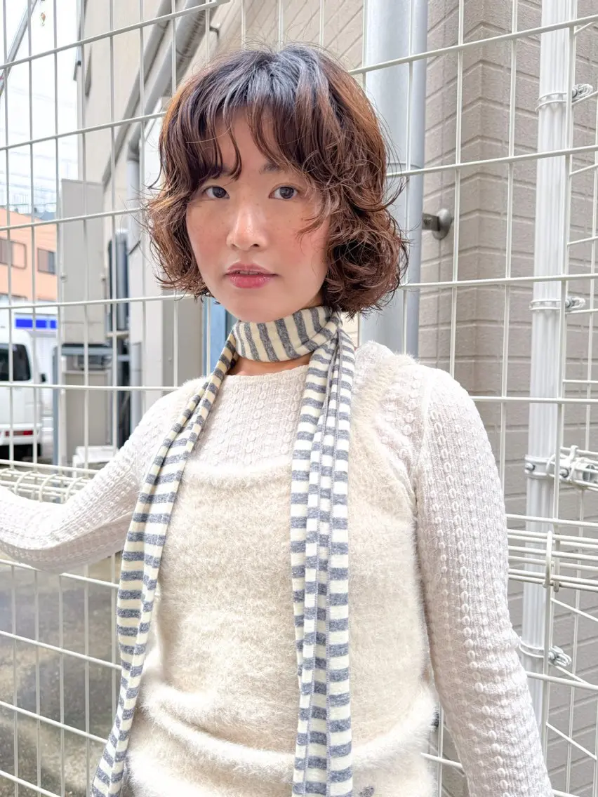 ショート カラー パーマ ボブ カット ヘアカラー パーマ 🍈yurina 福岡/パーマ🍈のヘアスタイル
