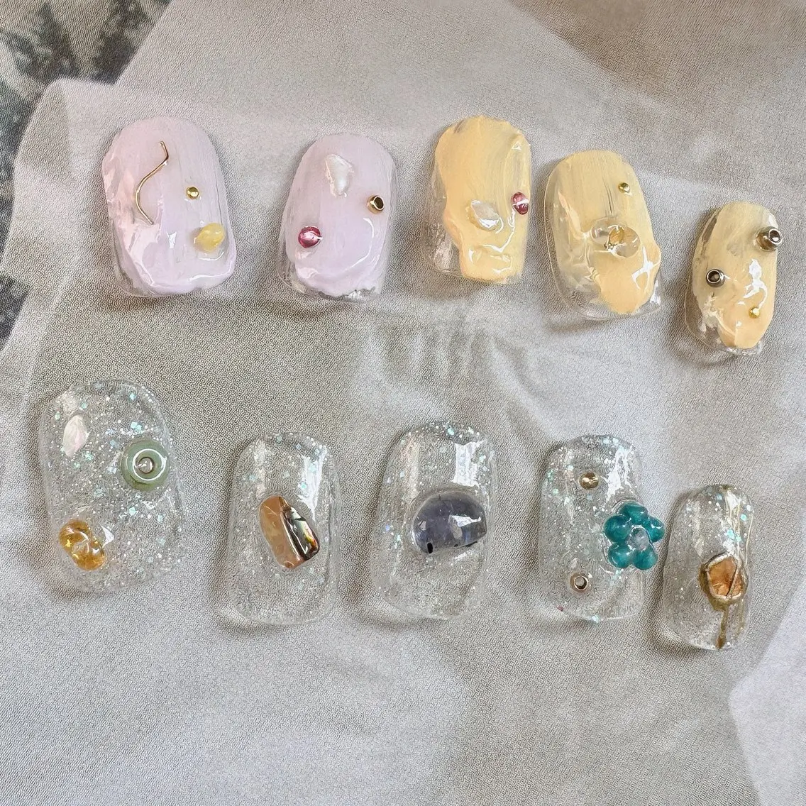 ネイル クリアネイル フラッシュネイル フラワーネイル ニュアンスネイル パープル ハンドネイル pointillé .ayaのネイルデザイン