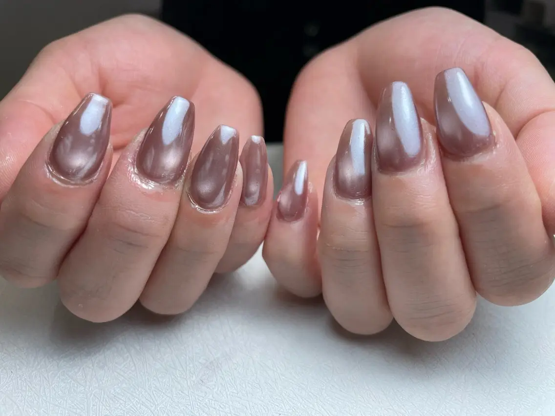 ネイル チークネイル フレンチネイル ジェルネイル ラメ(グリッター) ラメグラデーション ハンドネイル MEO NAIL 中野 研修ネイリストのネイルデザイン