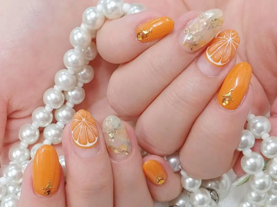 ネイル オレンジ ぷっくりネイル Nail lieNのネイルデザイン
