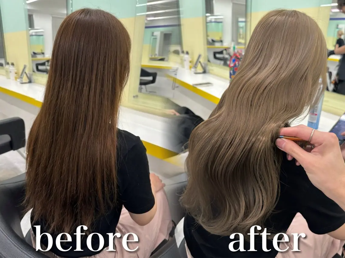 ロング カラー カット ヘアカラー 縮毛矯正 トリートメント ブリーチ縮毛矯正飛我 韓国ヘア🫧のヘアスタイル
