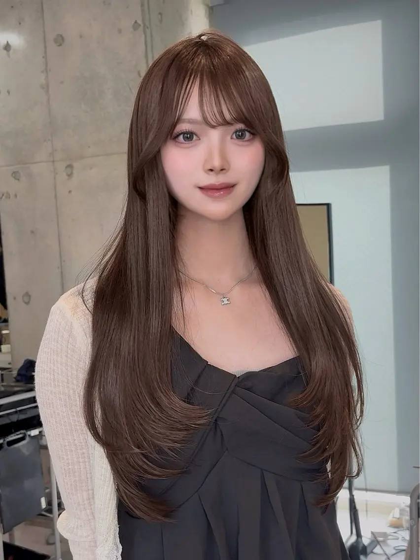 ロング カラー ブリーチ ブラウンカラー ダブルカラー マロンブラウン ブリーチなしカラー 🩵福岡ブリーチなし レイヤー/紫音🩵のヘアスタイル
