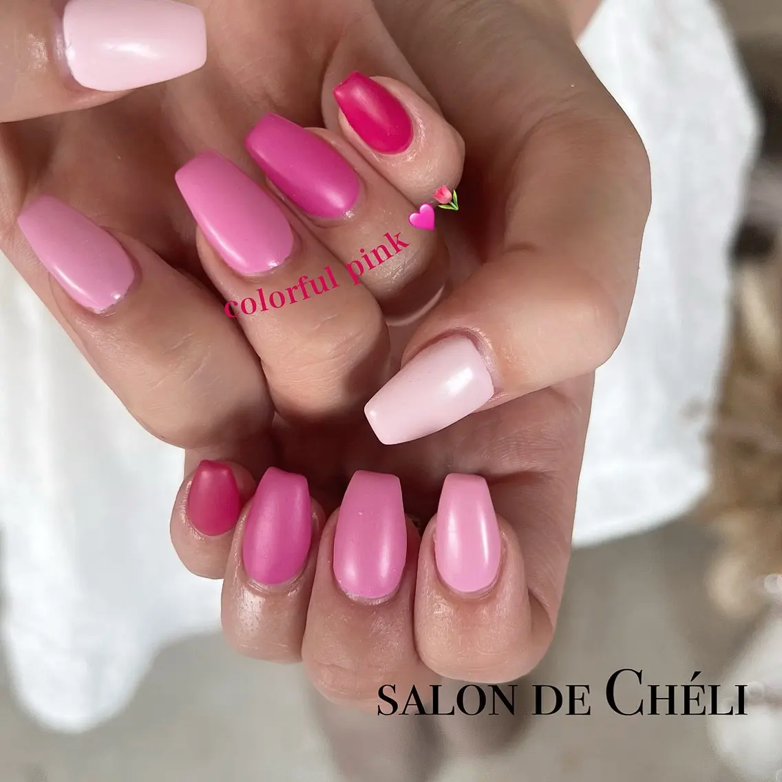 ネイル ピンク 春ネイル ハンドネイル salon de Cheliのネイルデザイン