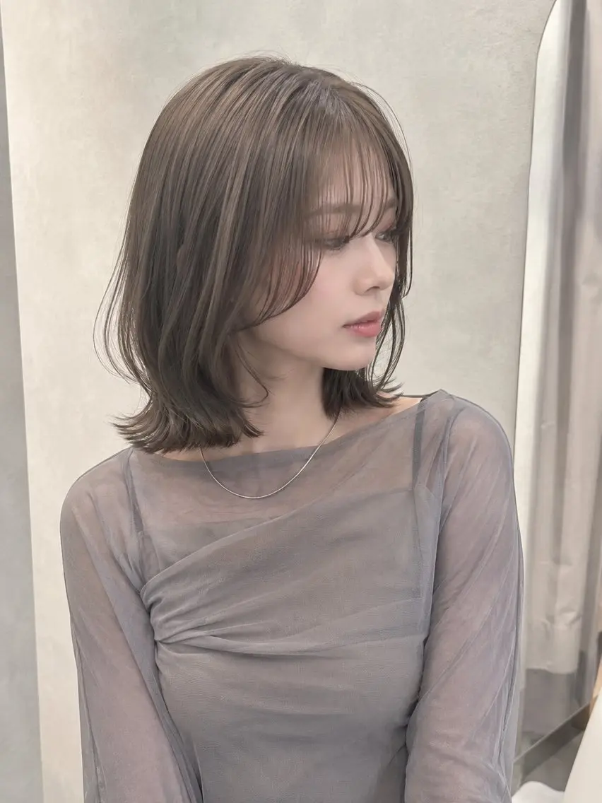 ミディアム カット ヘアカラー ゆうな/レイヤー/ ラベンダー/髪質改善のヘアスタイル