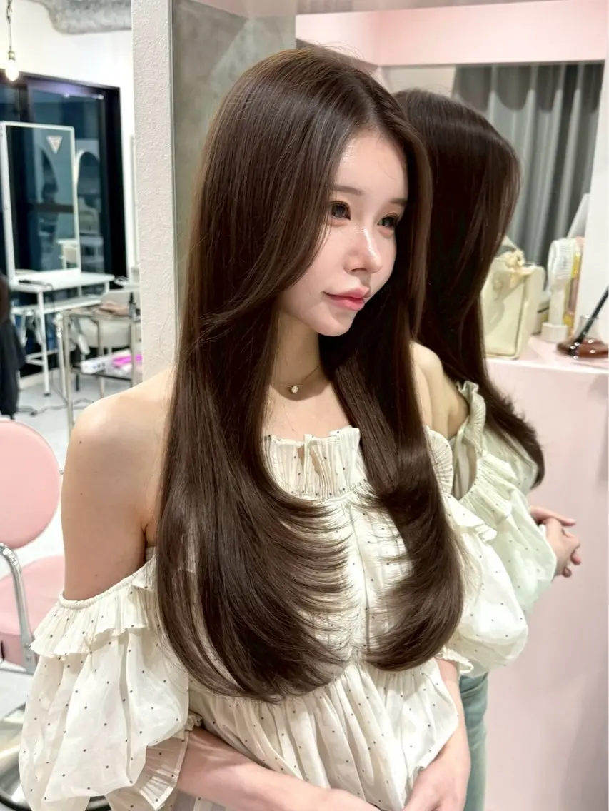 ロング カラー カット ヘアカラー 縮毛矯正 トリートメント 髪質改善/縮毛矯正/ ブリーチなしカラーのヘアスタイル