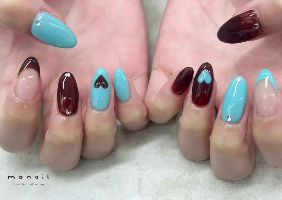 ネイル ブルー ブラウン ハンドネイル nail salon monailのネイルデザイン