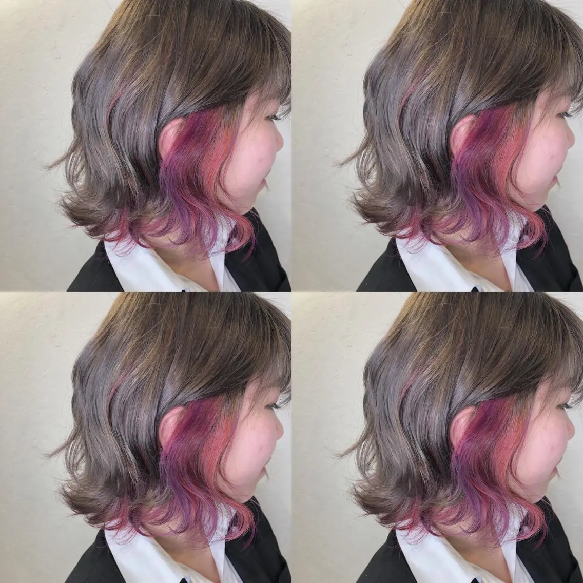 セミロング カラー ブリーチ ピンクカラー ピンクパープル パープルカラー あさだ しゅうたろうのヘアスタイル