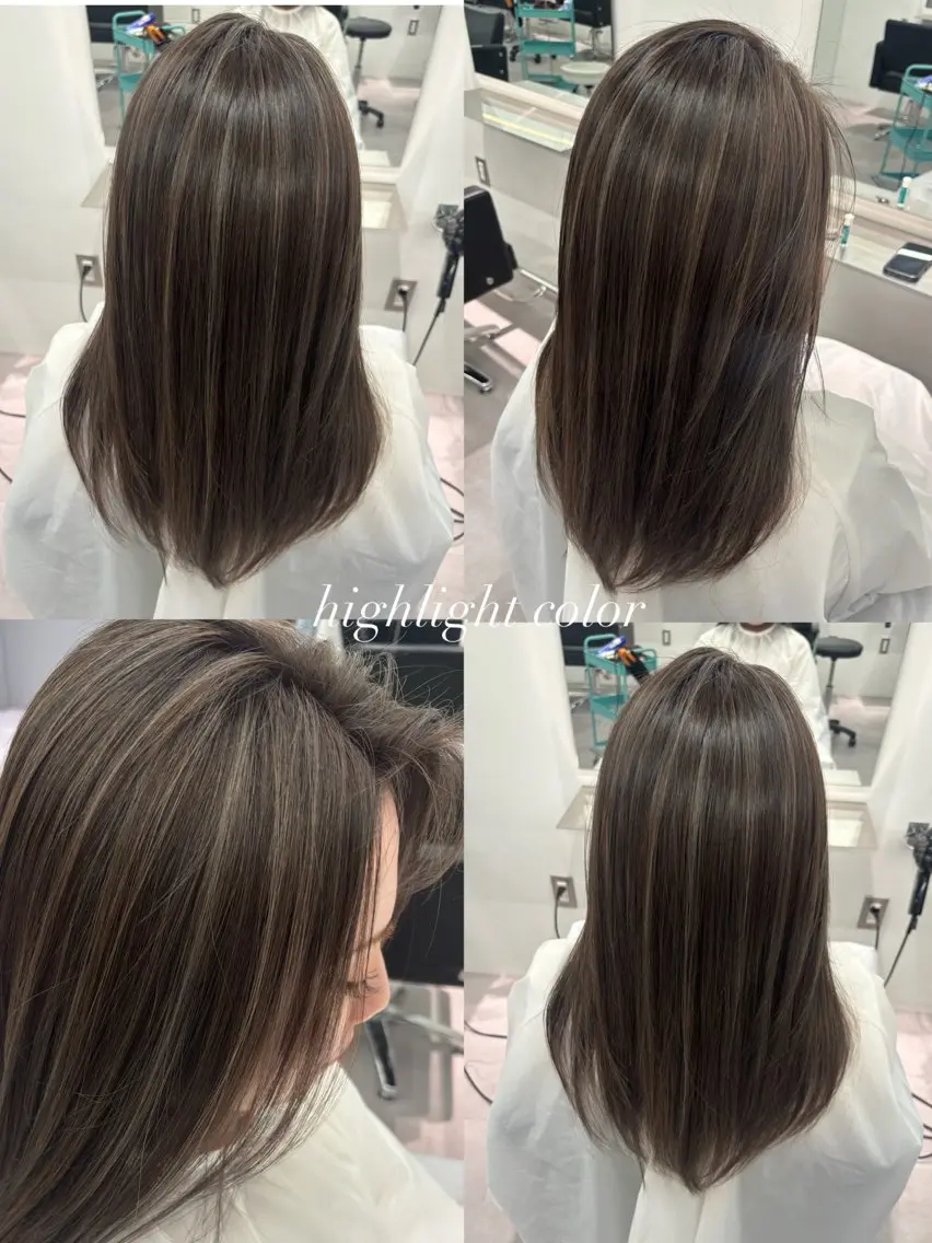セミロング カラー ブリーチ グレージュ ハイライトカラー ハイライト ヘアカラー 松井那津子 /ハイライトブリーチのヘアスタイル