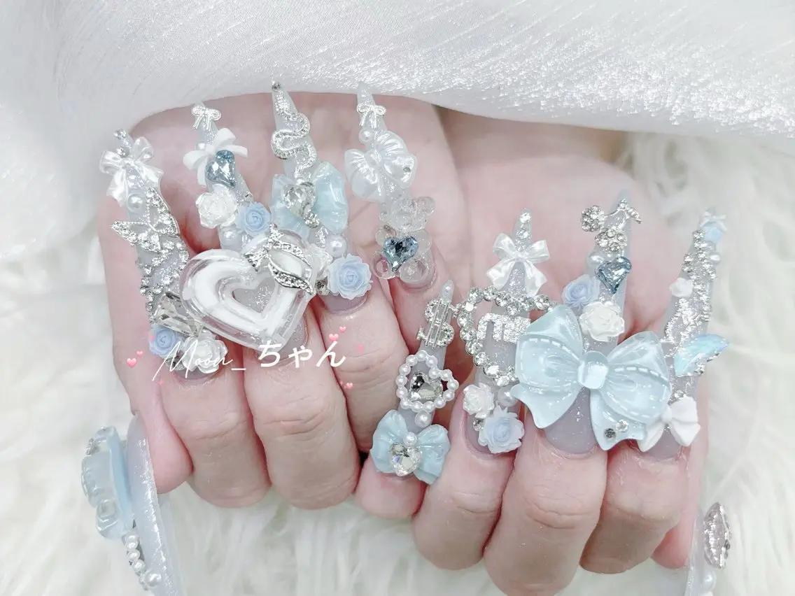 ネイル 成人式 大理石ネイル(マーブル) 持ち込み ネイルチップ 冬ネイル ハンドネイル MoMoA Nail ネイル長さ出し専門店のネイルデザイン