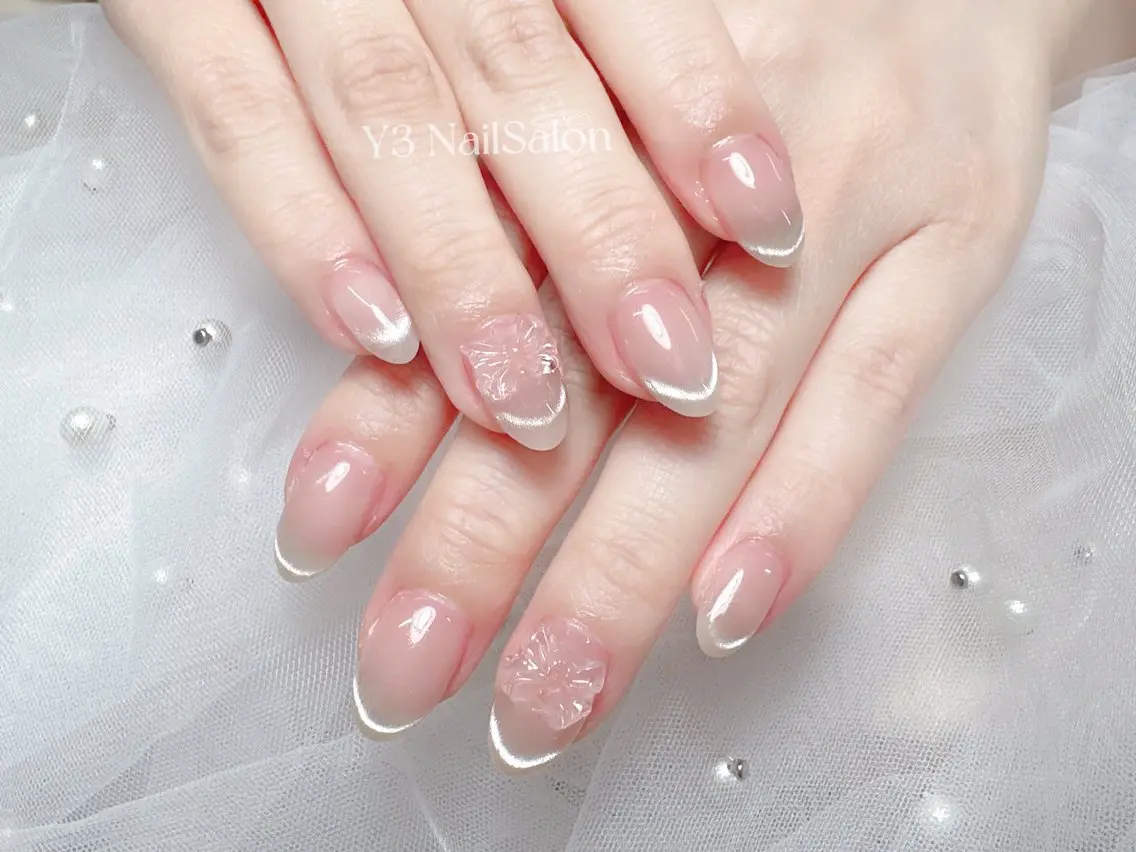ネイル アートネイル オーロラネイル クリアネイル 長さ出し フレンチネイル Y3 NailSalonのネイルデザイン