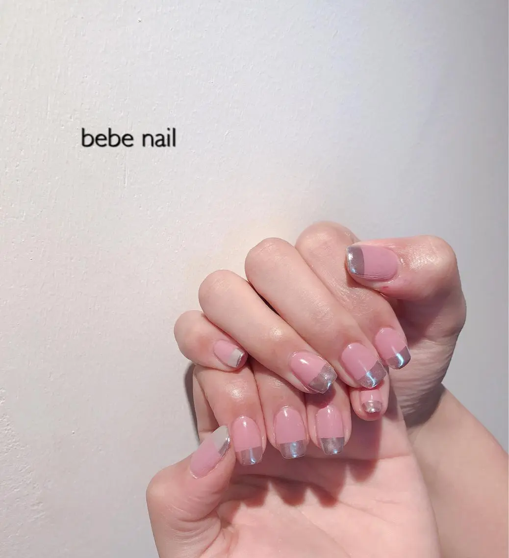 ネイル フレンチネイル ミラーネイル ピンク Ann nailのネイルデザイン