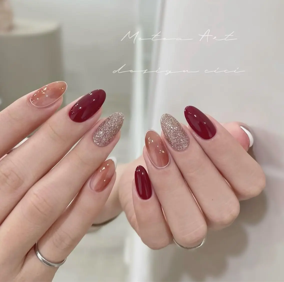 ネイル アートネイル フラッシュネイル フレンチネイル ガラスフレンチ グラデーション M2 BEAUTY アスカのネイルデザイン
