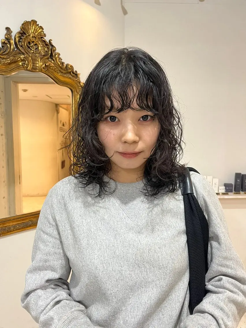 セミロング カット パーマ トリートメント ダブルカラー/透明感 💈JUNYA💈のヘアスタイル