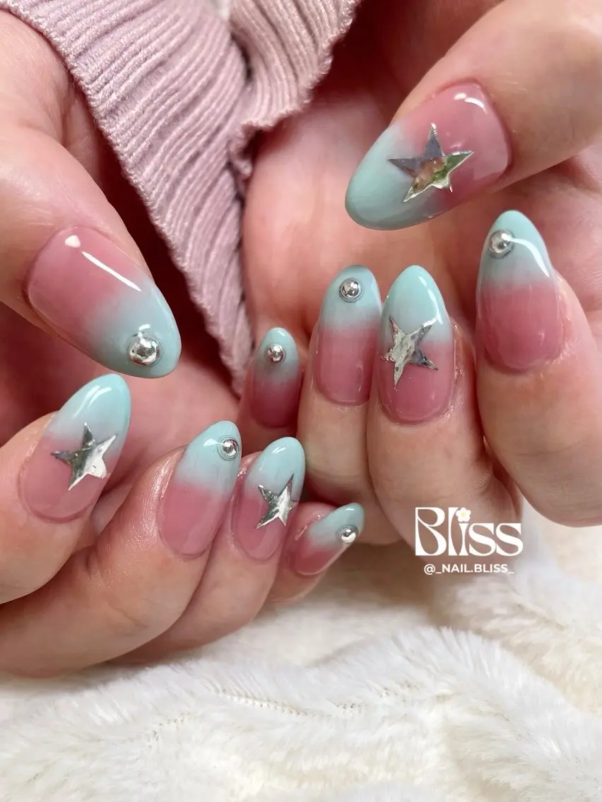 ネイル グリーン 持ち込み ピンク ハンドネイル NAIL BLISSのネイルデザイン