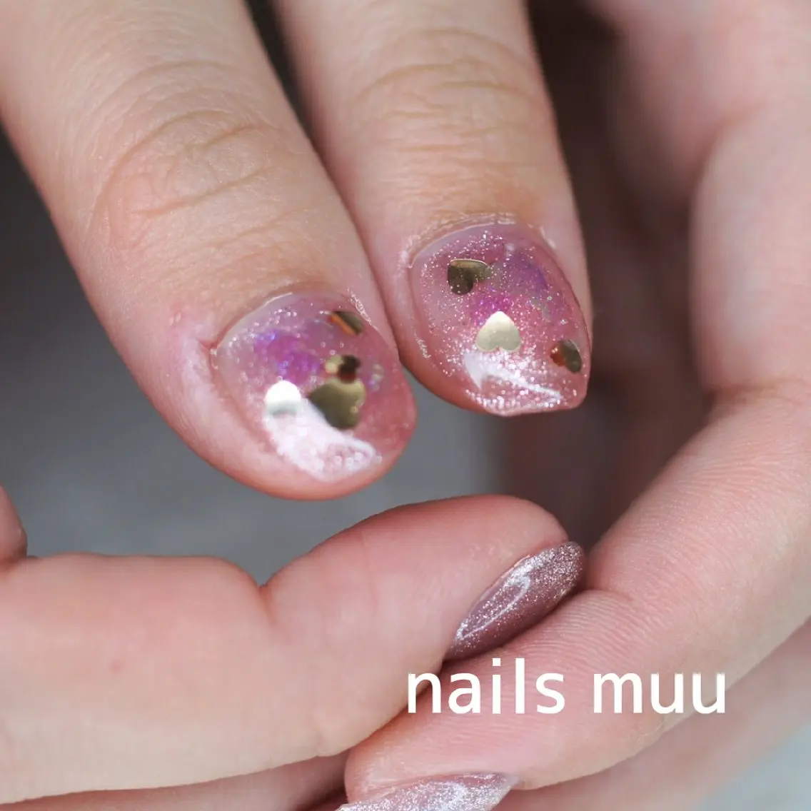 ネイル ハート マグネットネイル マグネットワンカラー ワンカラーネイル ピンク nails muu まゆのネイルデザイン