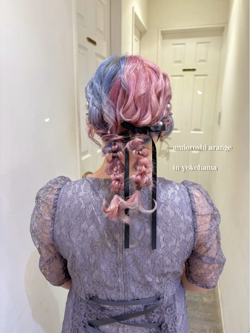 セミロング ヘアアレンジ ツートーンカラー シールエクステ横浜 🐏☁️miminaのヘアスタイル