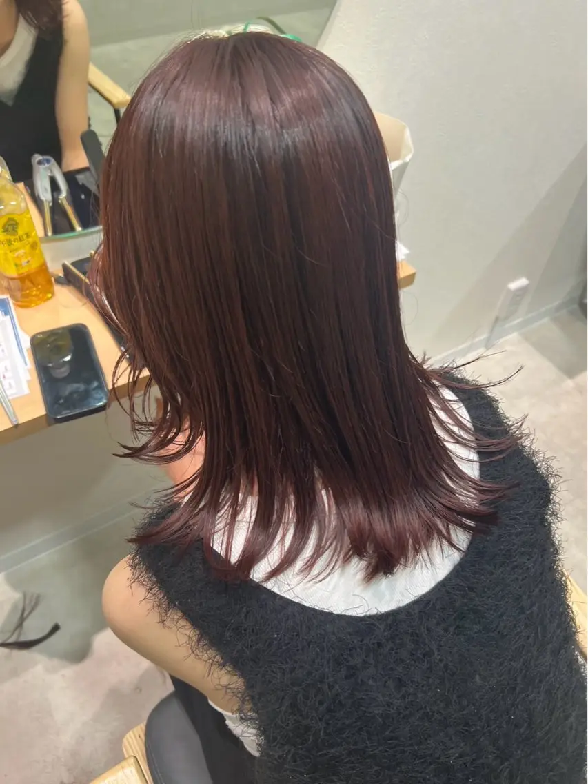 ミディアム ピンクブラウン カット ヘアカラー トリートメント 小寺 唯希のヘアスタイル