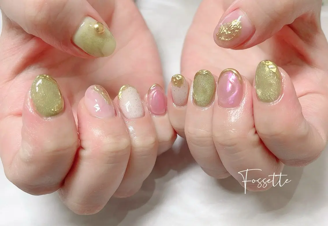 ネイル 桜ネイル クリアネイル マグネットネイル ミラーネイル ニュアンスネイル ハンドネイル nailsalon Fossetteのネイルデザイン
