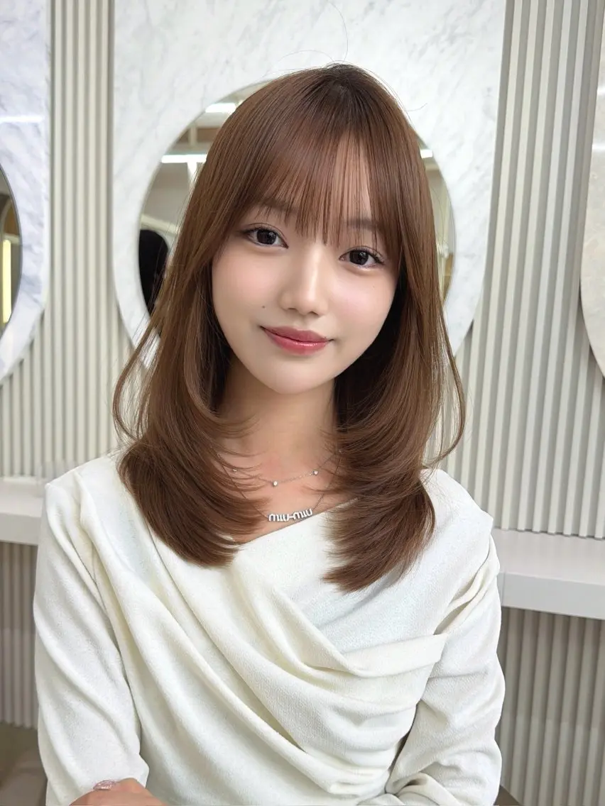 セミロング カット ヘアカラー トリートメント 顔周り/レイヤー/ 前髪/TAKUのヘアスタイル