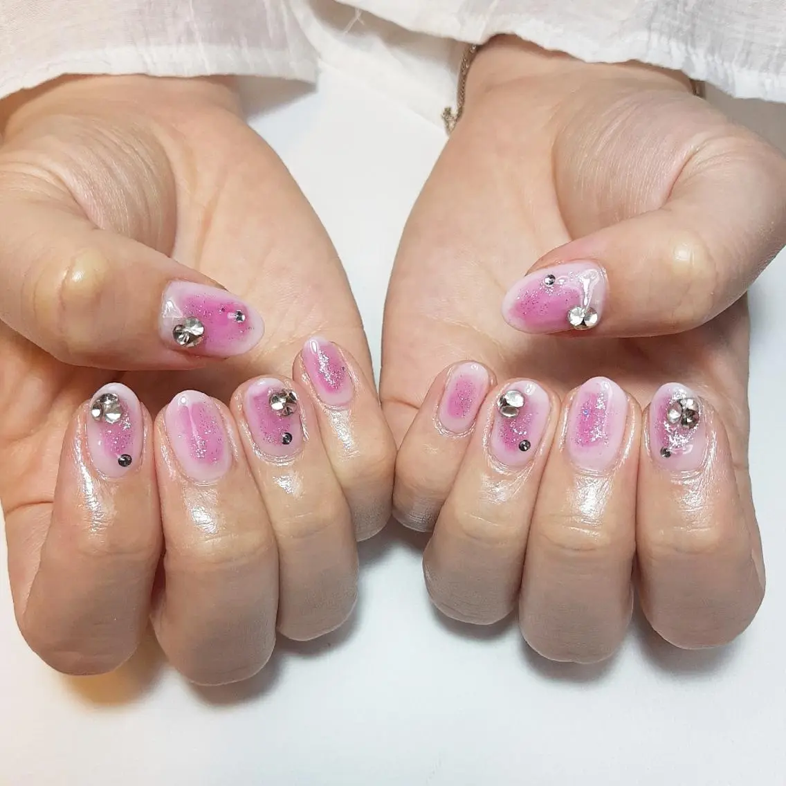 ネイル チークネイル ピンク owlnail /持込みデザイン専門のネイルデザイン