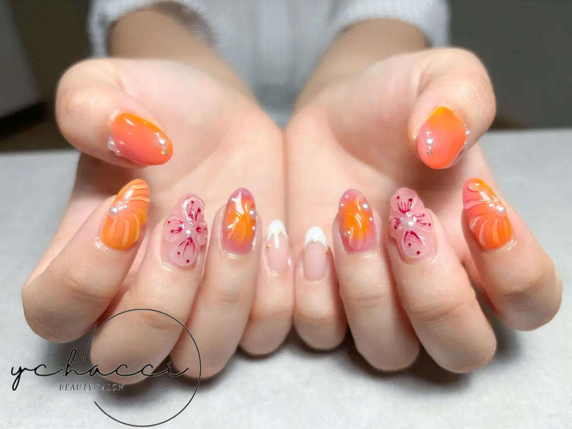 ネイル アートネイル ジェルネイル 持ち込み パラジェル 夏ネイル ハンドネイル SALON yc.hacciのマツエク・マツパデザイン