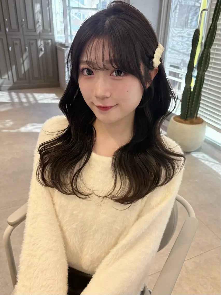 セミロング カラー カット ヘアカラー トリートメント 無料カットモデル💞 ピンク💞みどりのヘアスタイル