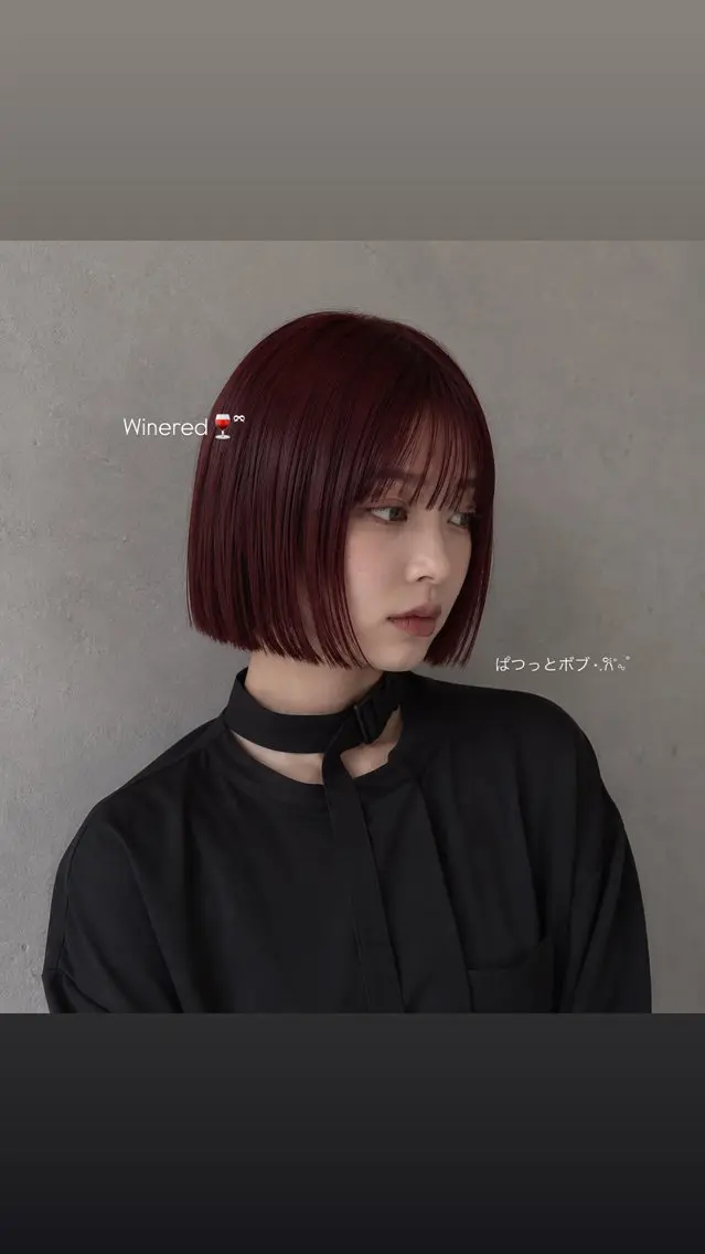 ショート カラー 切りっぱなしボブ 透明感カラー レッドカラー ボブ ヘアカラー 松永 夏弥のヘアスタイル