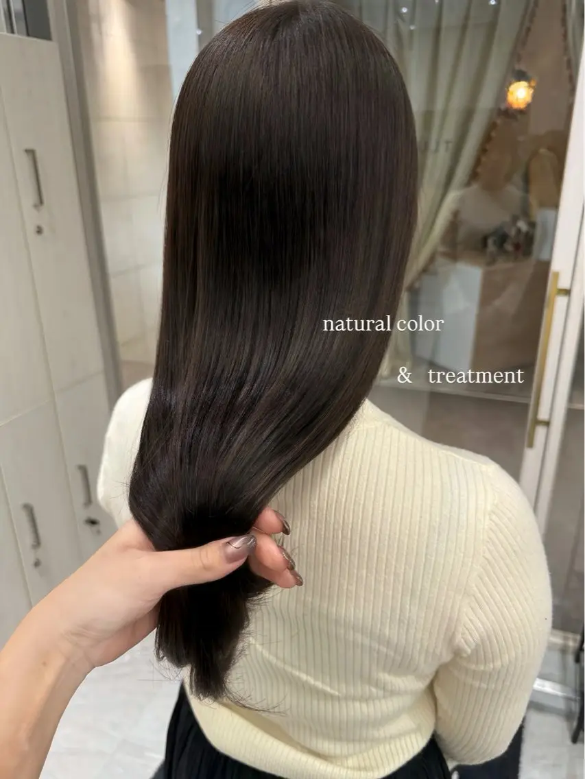 セミロング カラー パーマ 髪質改善 ストレートパーマ むく。/顔周りカット /髪質改善ストレートのヘアスタイル