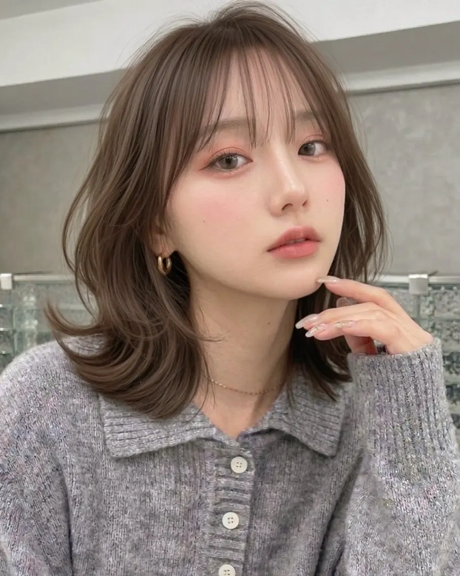セミロング レイヤー・カット モデル・透明感カラーのヘアスタイル