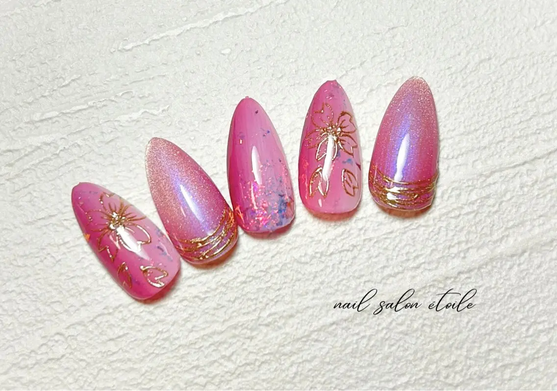 ネイル アートネイル 桜ネイル 入学式 卒業式 ミラーネイル ハンドネイル nail salon étoileのネイルデザイン