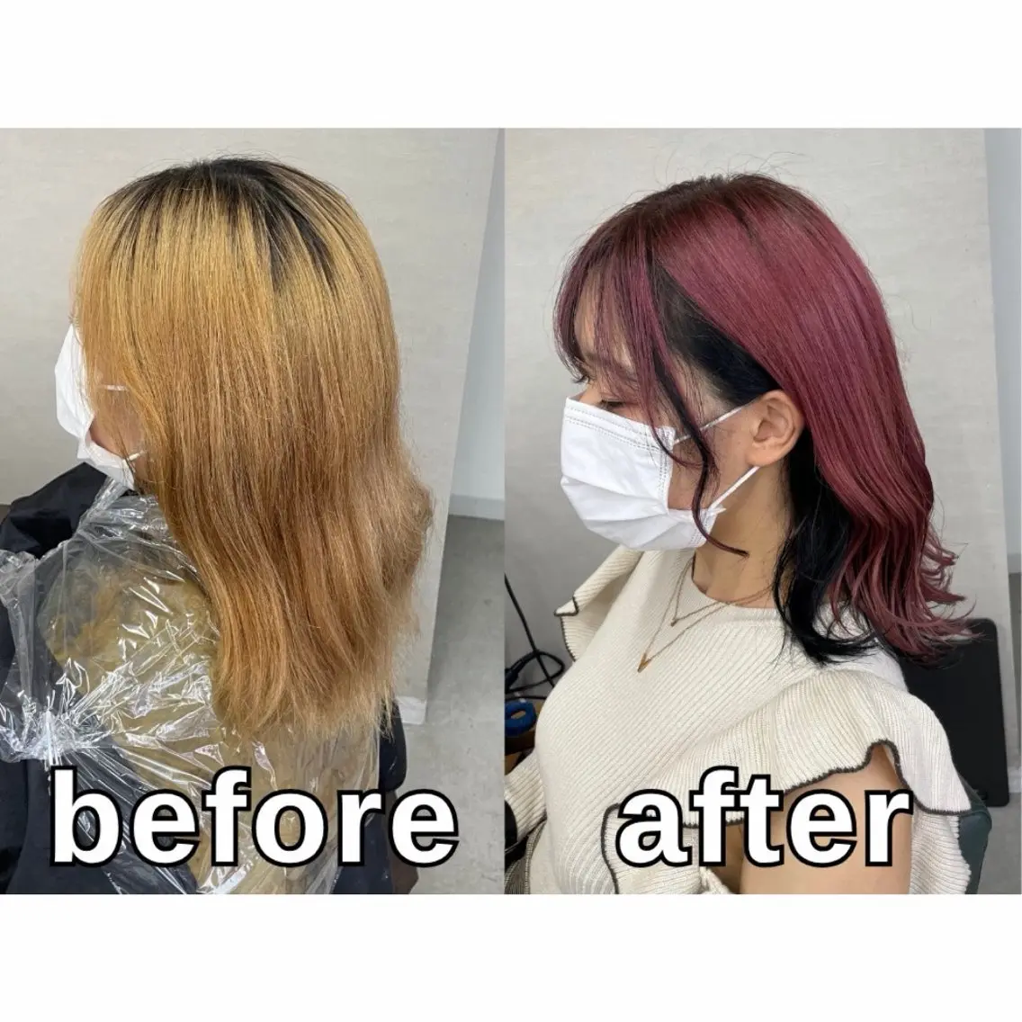 ミディアム カラー ピンクカラー カット ヘアカラー トリートメント Lull1人美容室 イージーパーマのヘアスタイル