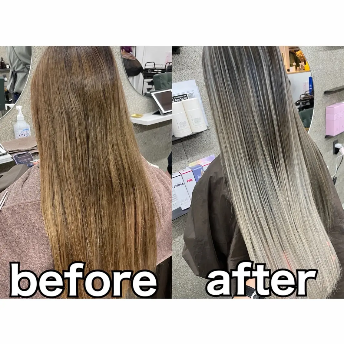 ロング カラー アッシュ バレイヤージュ レイヤーカット カット ヘアカラー トリートメント Lull1人美容室 イージーパーマのヘアスタイル