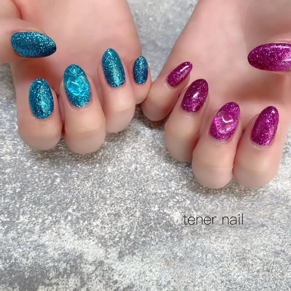 ネイル ハート キラキラネイル ラメ(グリッター) ぷっくりネイル テネルネイル tener nailのネイルデザイン