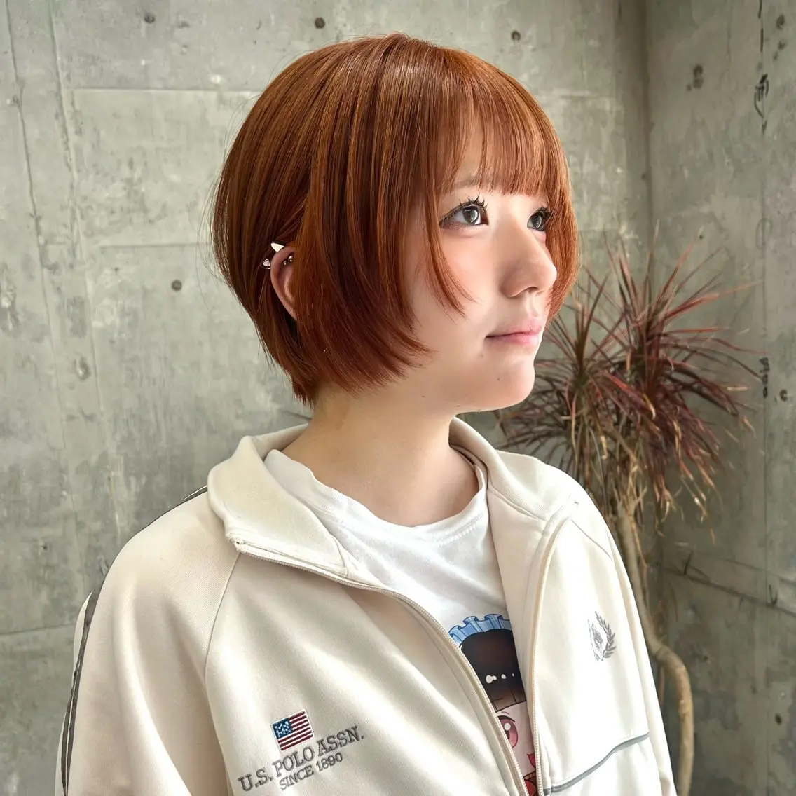 ミディアム カラー ショートボブ ベージュカラー オレンジ オレンジベージュ ボブ カット ヘアカラー 韓国レイヤー🇰🇷 メンズ 細江美紅のヘアスタイル