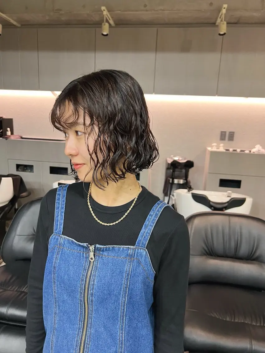 ショート カラー パーマ カット ヘアカラー パーマ ボブパーマコテ巻き風 パーマNo1深江秀平のヘアスタイル