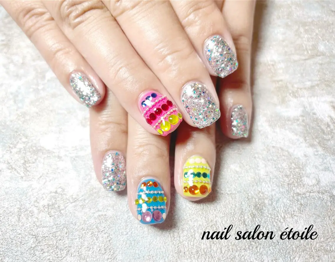 ネイル アートネイル ジェルネイル キラキラネイル ラメ(グリッター) ストーンネイル ハンドネイル nail salon étoileのネイルデザイン