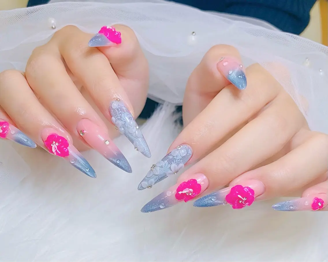 ネイル チークネイル 長さ出し フラッシュネイル フレンチネイル グラデーション ハンドネイル AN NAIL SALONのネイルデザイン