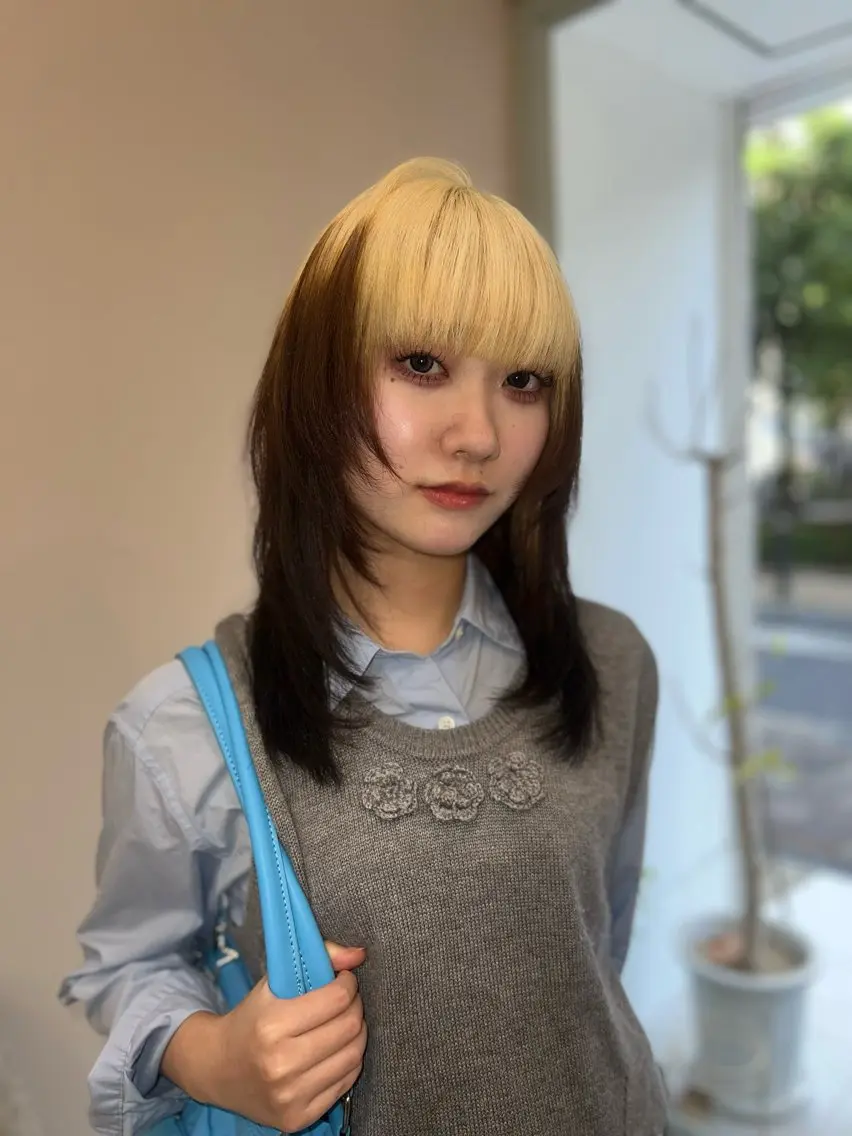 セミロング カラー ヘアカラー 岡山ハイトーン・ ルーツカラー/こもものヘアスタイル
