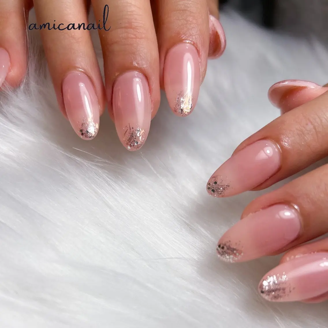 ネイル ラメ(グリッター) ピンク ハンドネイル _amica nail_のネイルデザイン