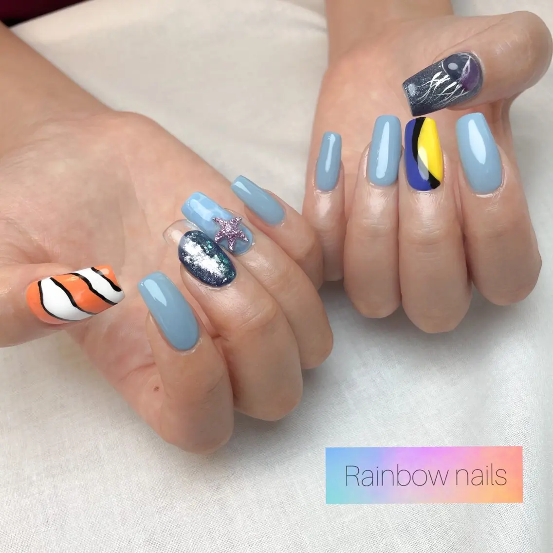 ネイル ハンドネイル Rainbow nailsくろちゃんのネイルデザイン