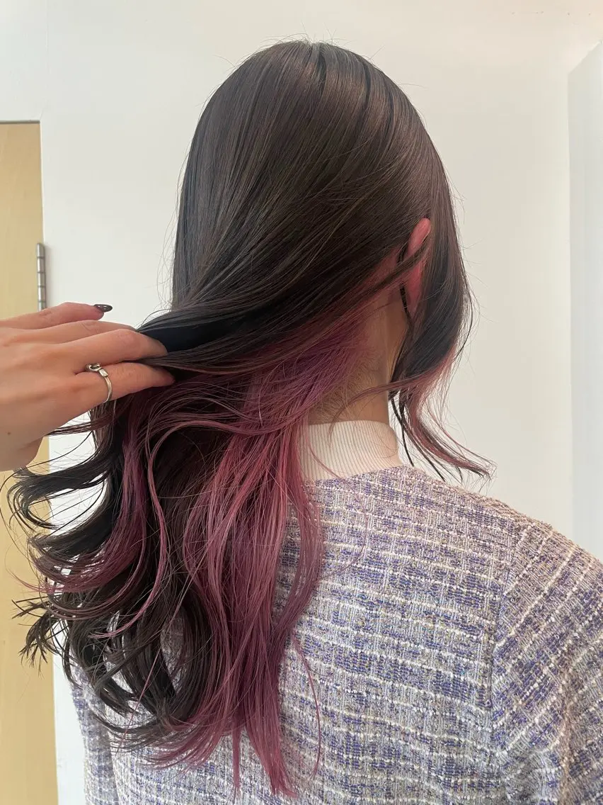 ロング カラー ブリーチ グレージュ ピンクカラー ヘアカラー 福田千尋/インナー カラー/縮毛矯正のヘアスタイル