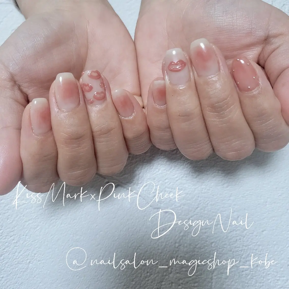 ネイル ブラウン チークネイル ジェルネイル ピンク ソフトジェル ハンドネイル Nailsalon MagicShopのネイルデザイン