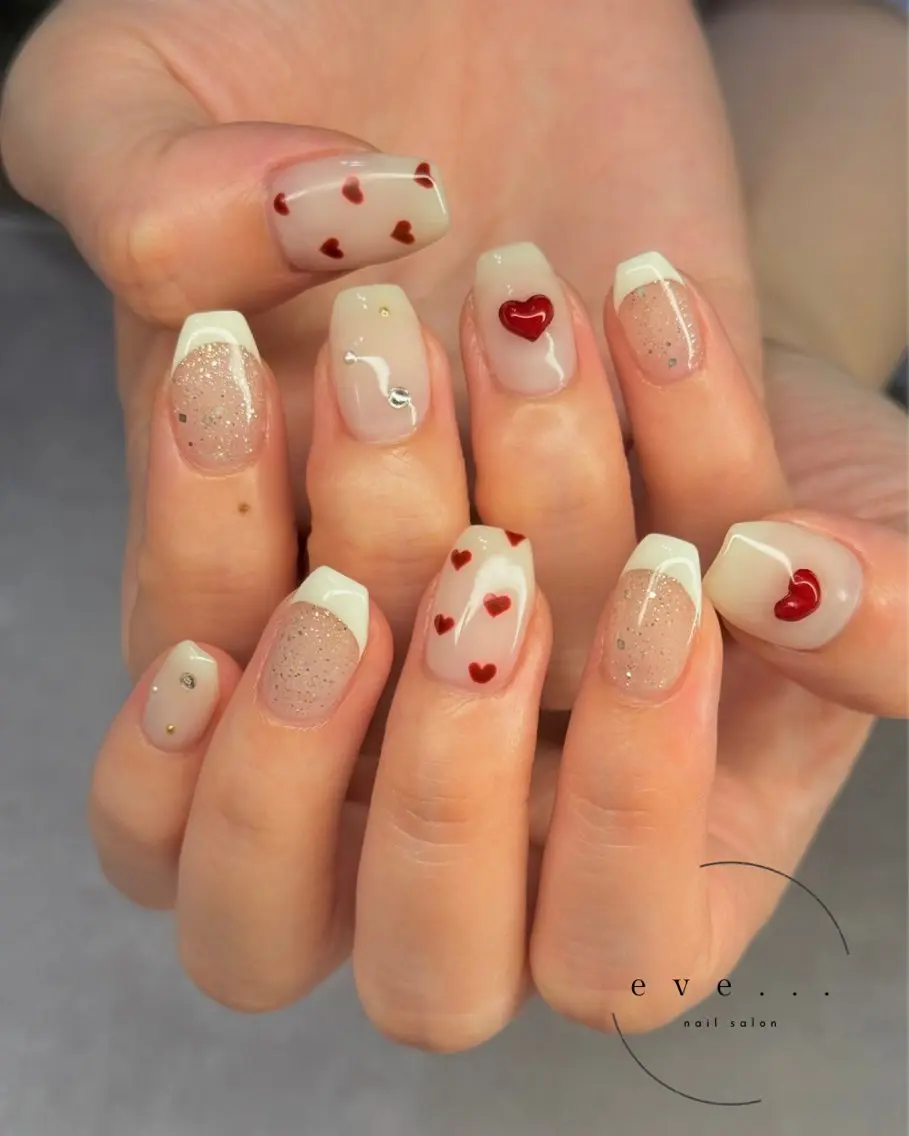 ネイル ハート 冬ネイル クリスマス ハンドネイル nail salon eve...のネイルデザイン
