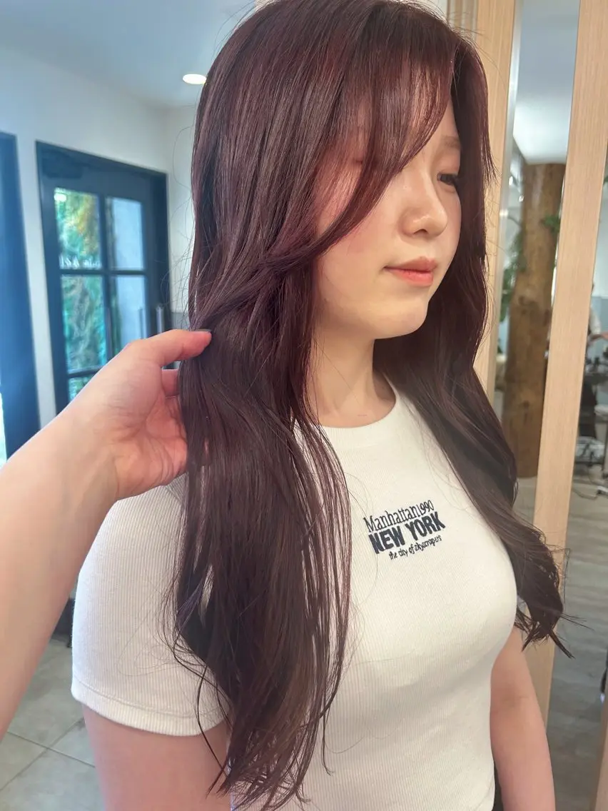 ロング カラー ラベンダーカラー ピンクカラー ピンクラベンダー ヘアカラー 透明感カラー レイヤー/むつきのヘアスタイル