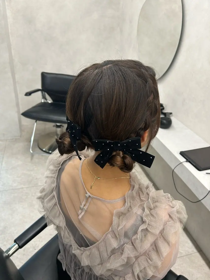 ミディアム ヘアアレンジ ヘアセット 🎀HARU/ボブ/ セット/暖色🫧のヘアスタイル
