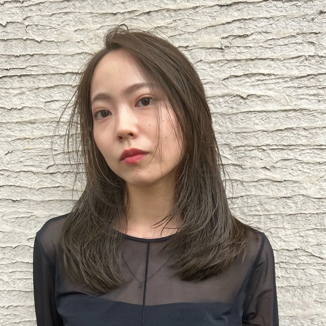 セミロング 顔まわりレイヤー レイヤーカット 北内 登真のヘアスタイル