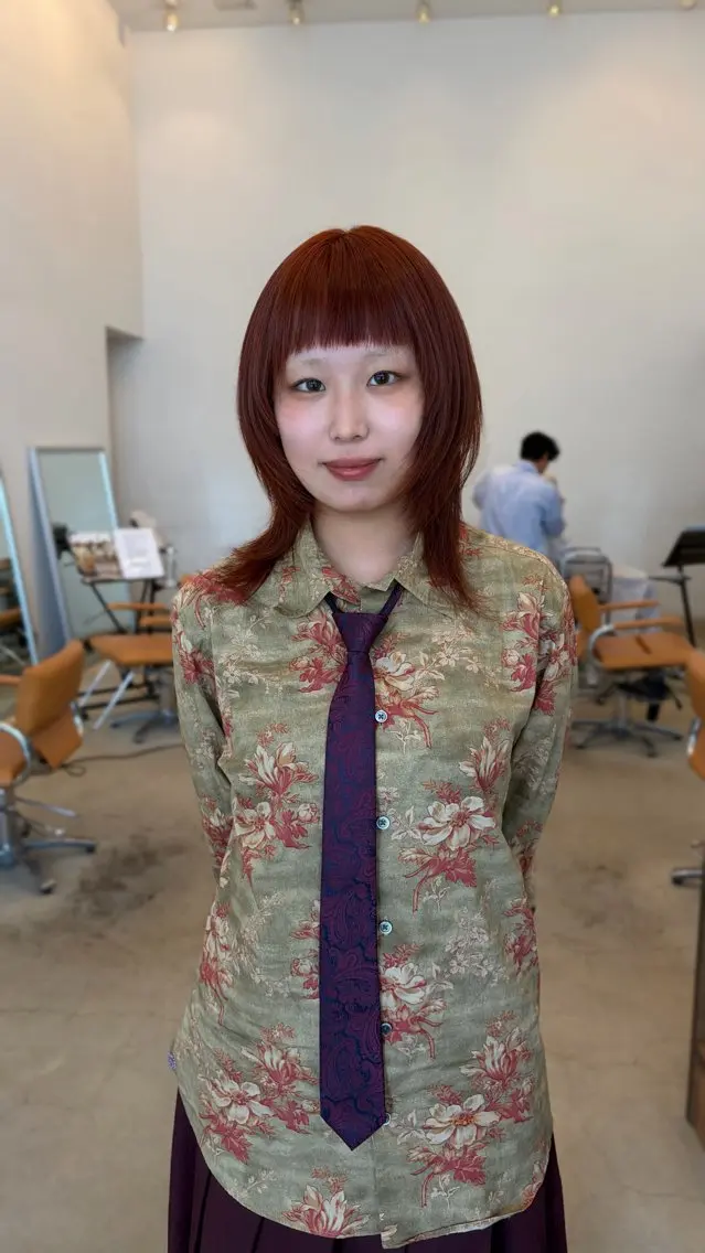 ミディアム オレンジブラウン ヘアカラー 羽鳥 菜々子のヘアスタイル