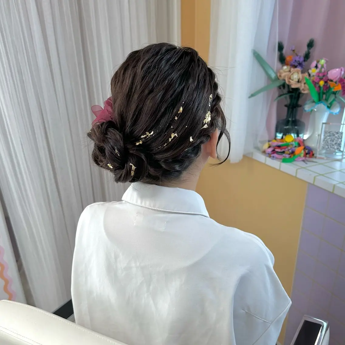 ロング ヘアアレンジ お団子ヘア ヘアセット 美の間 杏寿 ヘアセットサロンのヘアスタイル