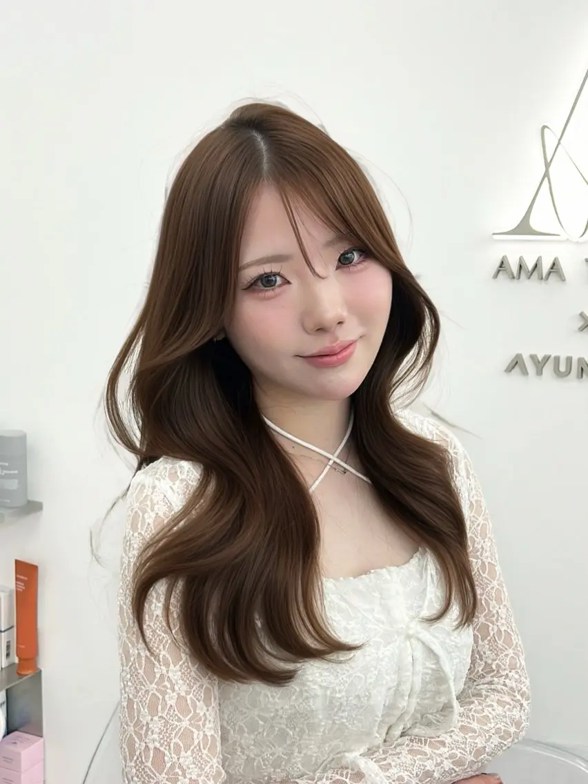 ロング カラー くびれヘア 顔周りカット 韓国風ヘア レイヤーカット 小顔カット カット ヘアカラー トリートメント 韓国ヘア/顔周り ヘアセット/加藤優里のヘアスタイル